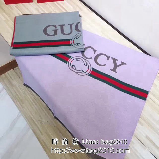 GUCCI古馳 互扣雙G圖案簡約時尚銀色旭日紋羊毛羊絨圍巾 LLWJ6494